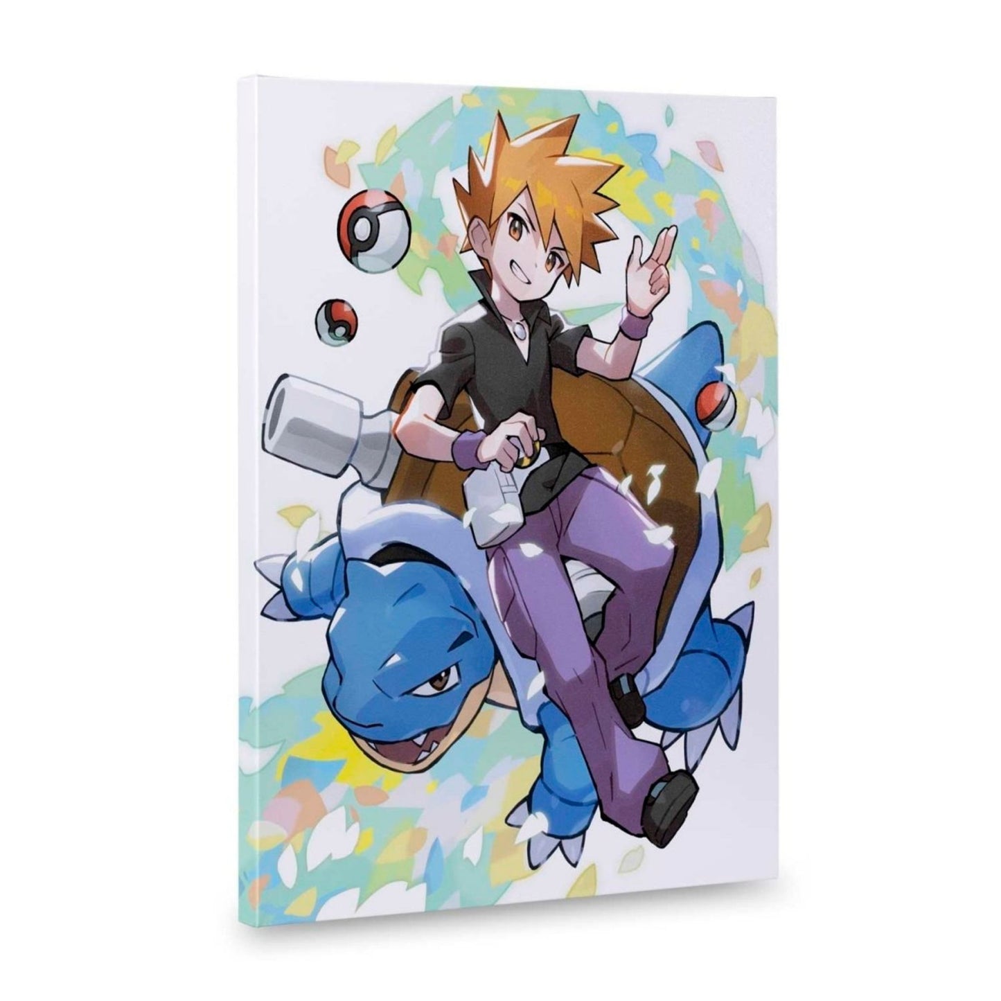 Pokémon Trainer Blue (Gary Oak) with Blastoise – Canvas Wall Art – 21 x 30 cm (8.3 x 11.7 in) (Pokémon Center Replica)