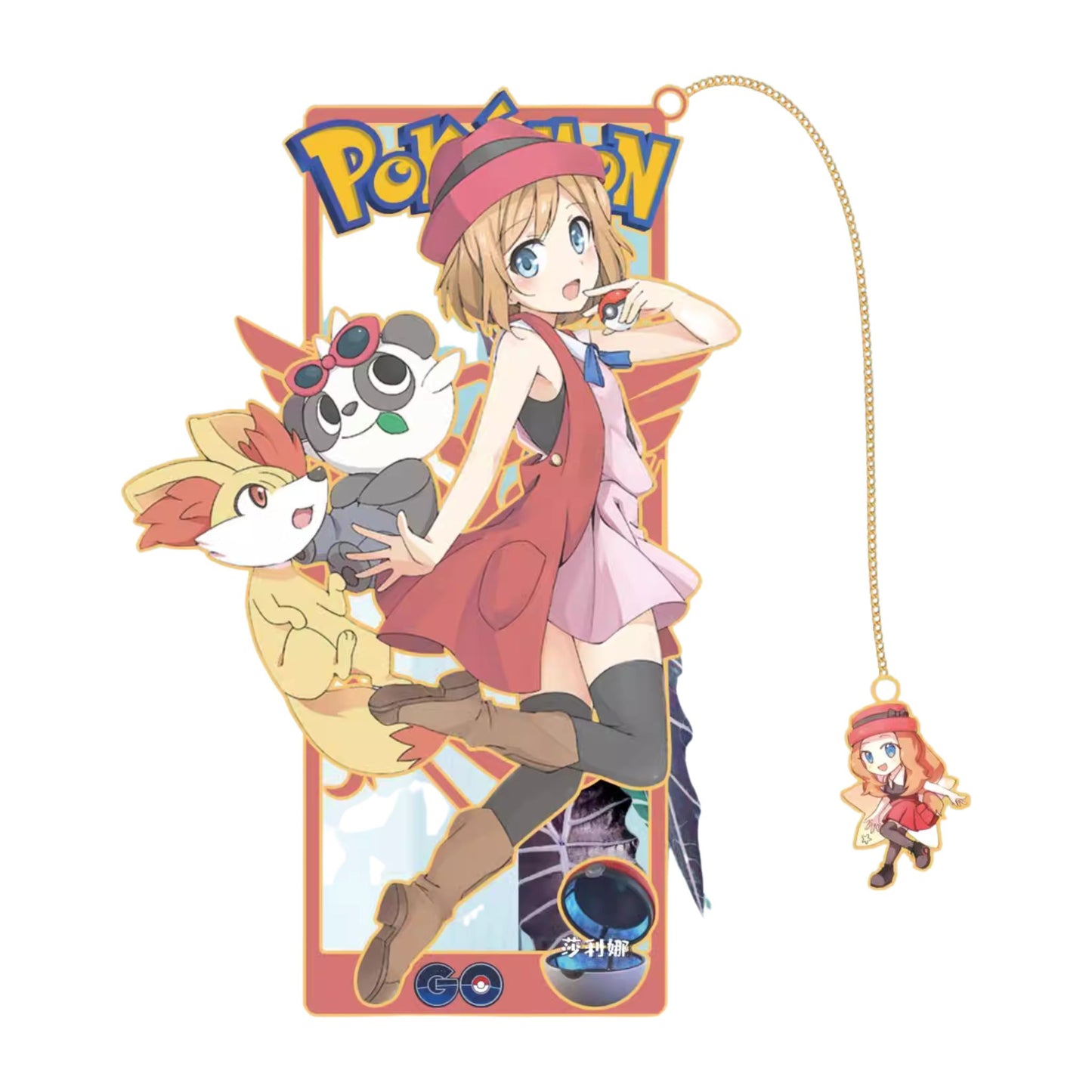 Pokémon Trainer Serena with Fennekin & Pancham – Anime Bookmark – 8.5 x 3.5 cm (3.3 × 1.4 in)