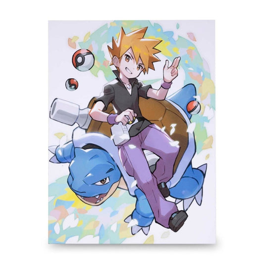 Pokémon Trainer Blue (Gary Oak) with Blastoise – Canvas Wall Art – 21 x 30 cm (8.3 x 11.7 in) (Pokémon Center Replica)