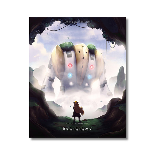 Pokémon Trainer Cynthia with Regigigas – Canvas Wall Art – 21 x 30 cm (8.3 x 11.7 in)