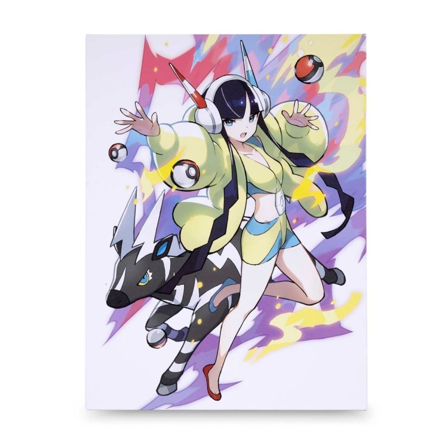 Pokémon Trainer Elesa with Zebstrika – Canvas Wall Art – 21 x 30 cm (8.3 x 11.7 in) (Pokémon Center Replica)