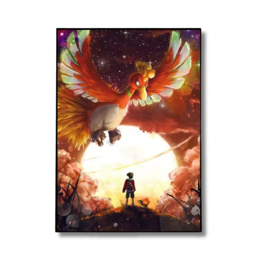 Pokémon Trainer Ethan with Cyndaquil & Ho-Oh – Canvas Wall Art – 21 x 30 cm (8.3 x 11.7 in)