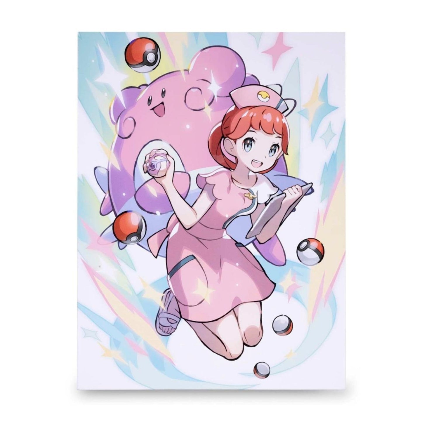 Pokémon Trainer Nurse Joy with Chansey – Canvas Wall Art – 21 x 30 cm (8.3 x 11.7 in) (Pokémon Center Replica)